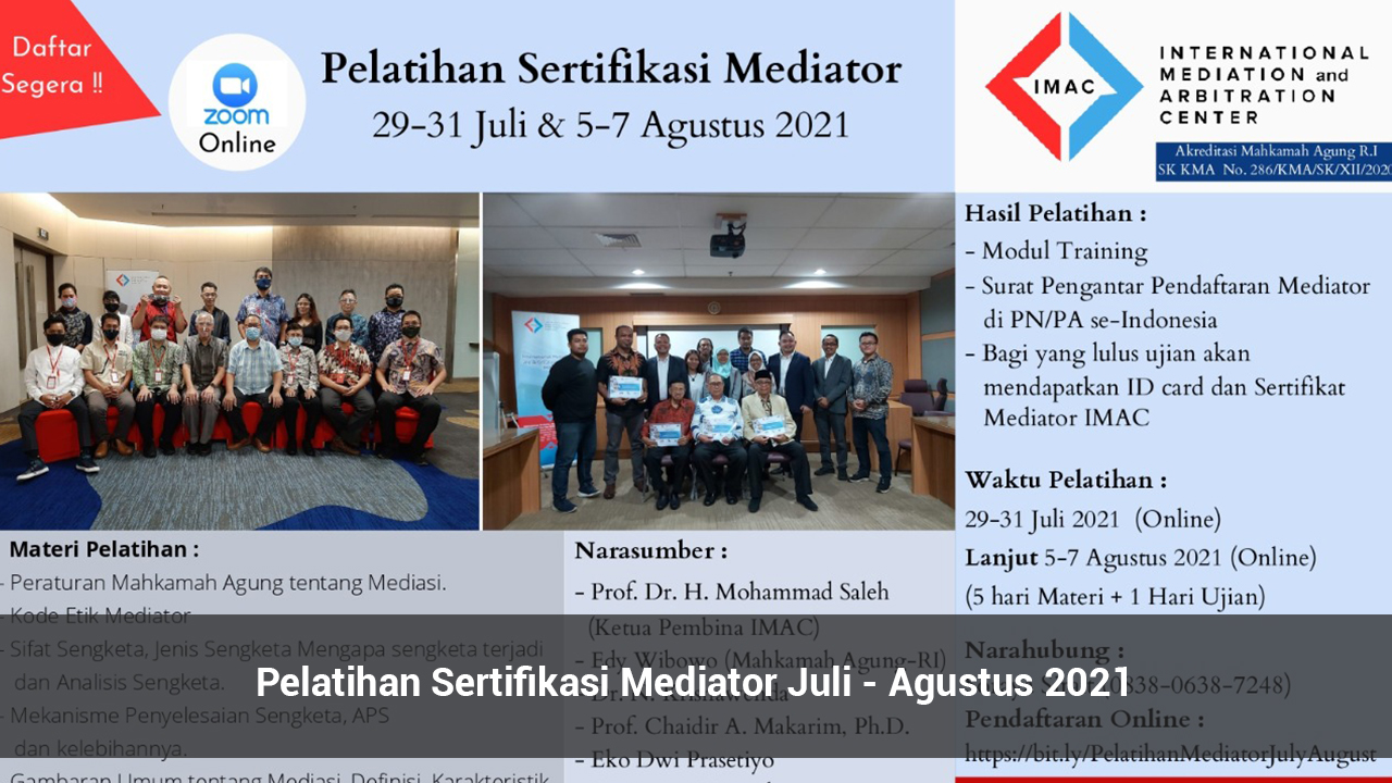Pelatihan Sertifikasi Mediator Juli - Agustus 2021
